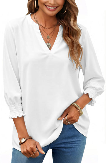UVN Summer V Neck Womens Blouses Dressy Casual 3/4 Sleeve Shirts Ladies Tunic Tops