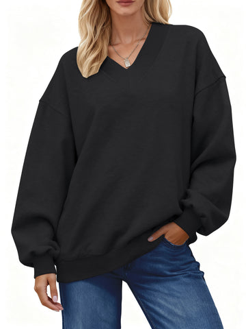 UVN Womens Oversized Sweatshirts Fall Winter Long Sleeve V Neck Hoodies Ladies Casual Loose Pullover Clothes