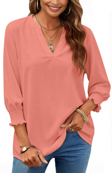 UVN Summer V Neck Womens Blouses Dressy Casual 3/4 Sleeve Shirts Ladies Tunic Tops