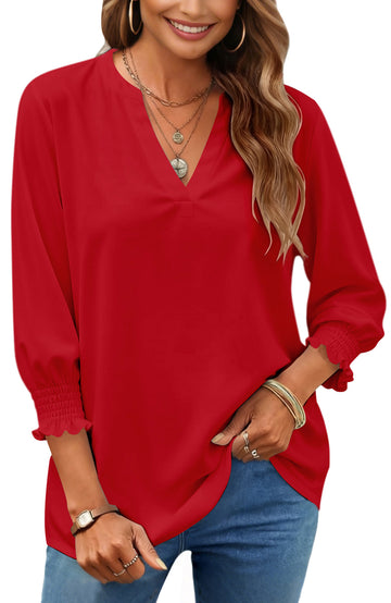 UVN Summer V Neck Womens Blouses Dressy Casual 3/4 Sleeve Shirts Ladies Tunic Tops