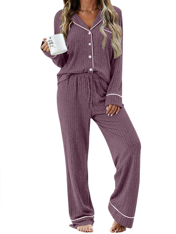 UVN Womens Pajamas Sets Long Sleeve Shirts and Drawstring Pants Ladies Loungewear Casual 2 Piece Matching Sets