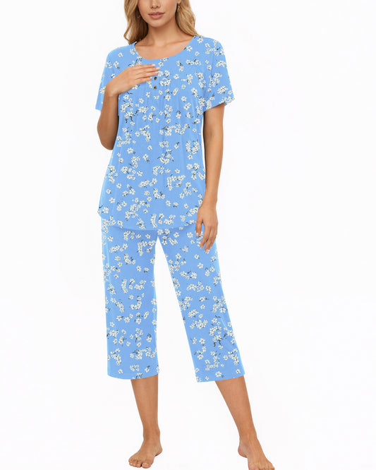 UVN Womens Pajama Sets Short Sleeve Crewneck Tops and Capri Pant Lounge Set Ladies Pjs Sleepwear Loungewear 2 Piece Outfit