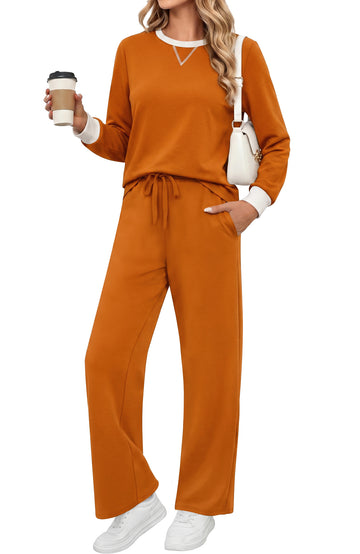 UVN Outfit Sets for Women Fall Winter Long Sleeve Tops and Pants Two Piece Lounge Sets Vacation Travel Sweatsuit Tracksuit