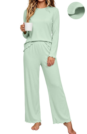 UVN Fall Womens 2 Piece Pajamas Set Loungewear Long Sleeve Tops and Pants Soft Lounge Sets