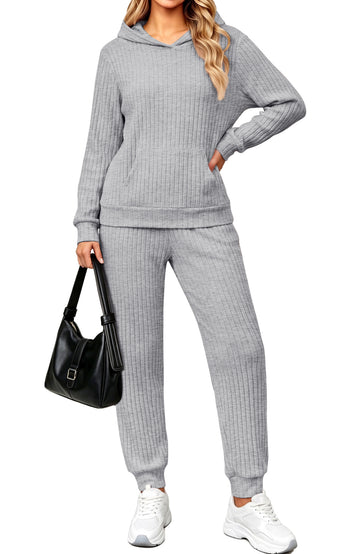 UVN Two Piece Outfits for Women Long Sleeve Hoodies Tops And Pants Pajamas Sets Casual Fall Winter Lounge Set with Pockets