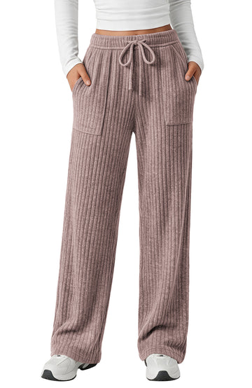 UVN Fall Pants for Women Wide Leg Sweatpants Ladies Casual Work Lounge Pants Knit Stretchy Elastic Drawstring Trousers with Pockets