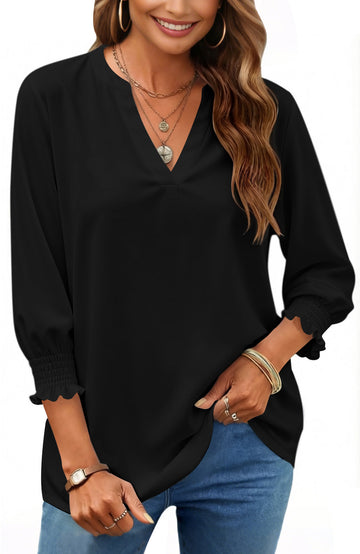 UVN Summer V Neck Womens Blouses Dressy Casual 3/4 Sleeve Shirts Ladies Tunic Tops