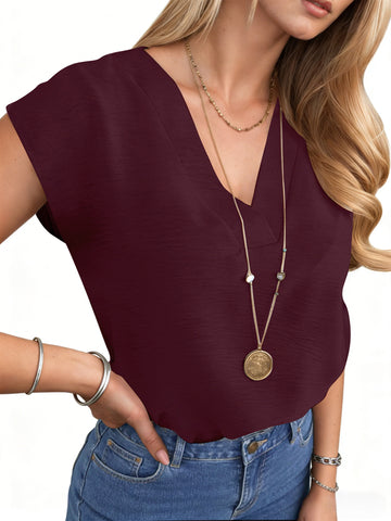 UVN Summer Shirts for Women V Neck Cap Sleeve Blouses Business Casual Womens Work Tops