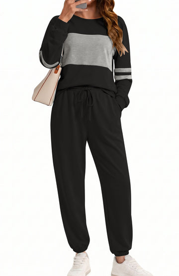 UVN Tracksuit for Women Colorblock Striped Sweatsuit Casual 2 Piece Sweatshirts Sweatpants Jogger Set Outfits