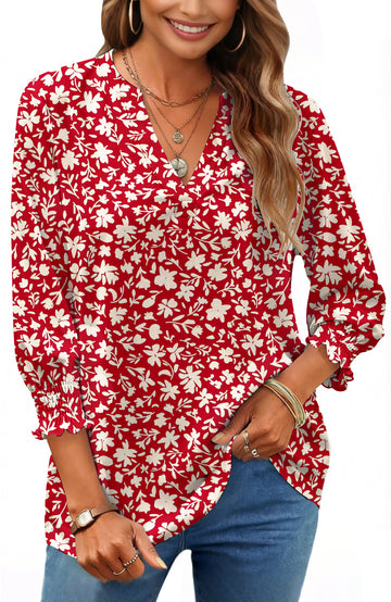 UVN Summer V Neck Womens Blouses Dressy Casual 3/4 Sleeve Shirts Ladies Tunic Tops