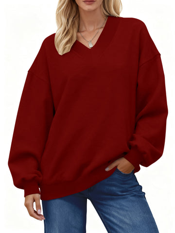 UVN Womens Oversized Sweatshirts Fall Winter Long Sleeve V Neck Hoodies Ladies Casual Loose Pullover Clothes
