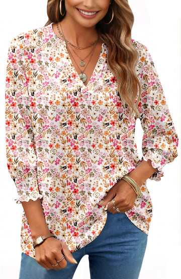 UVN Summer V Neck Womens Blouses Dressy Casual 3/4 Sleeve Shirts Ladies Tunic Tops
