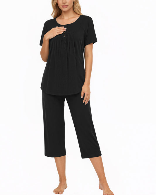 UVN Womens Pajama Sets Short Sleeve Crewneck Tops and Capri Pant Lounge Set Ladies Pjs Sleepwear Loungewear 2 Piece Outfit