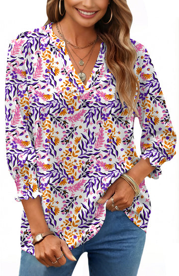 UVN Summer V Neck Womens Blouses Dressy Casual 3/4 Sleeve Shirts Ladies Tunic Tops