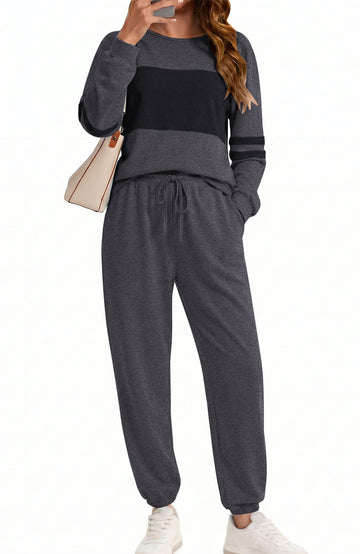 UVN Tracksuit for Women Colorblock Striped Sweatsuit Casual 2 Piece Sweatshirts Sweatpants Jogger Set Outfits