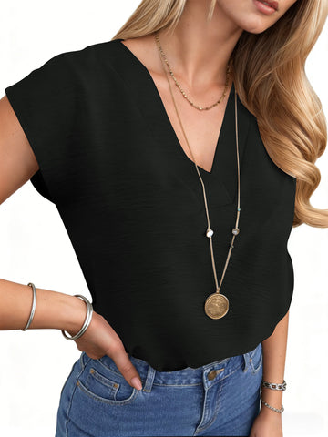 UVN Summer Shirts for Women V Neck Cap Sleeve Blouses Business Casual Womens Work Tops