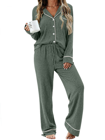 UVN Womens Pajamas Sets Long Sleeve Shirts and Drawstring Pants Ladies Loungewear Casual 2 Piece Matching Sets