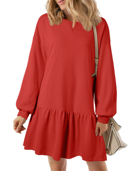 UVN Fall Dresses for Women Winter Long Sleeve Crewneck Oversized Casual Pullover Patchwork Sweatshirt Dress
