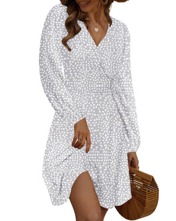 UVN Fall Dresses for Women Long Sleeve V Neck A-Line Midi Dress Boho Beach Floral Print Sundress