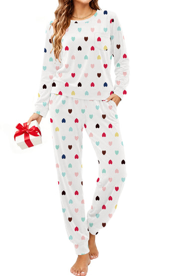 UVN Womens Velvet Pajamas Sets Winter 2 Piece Outfits Ladies Fleece Long Sleeve Sleepwear with Pockets