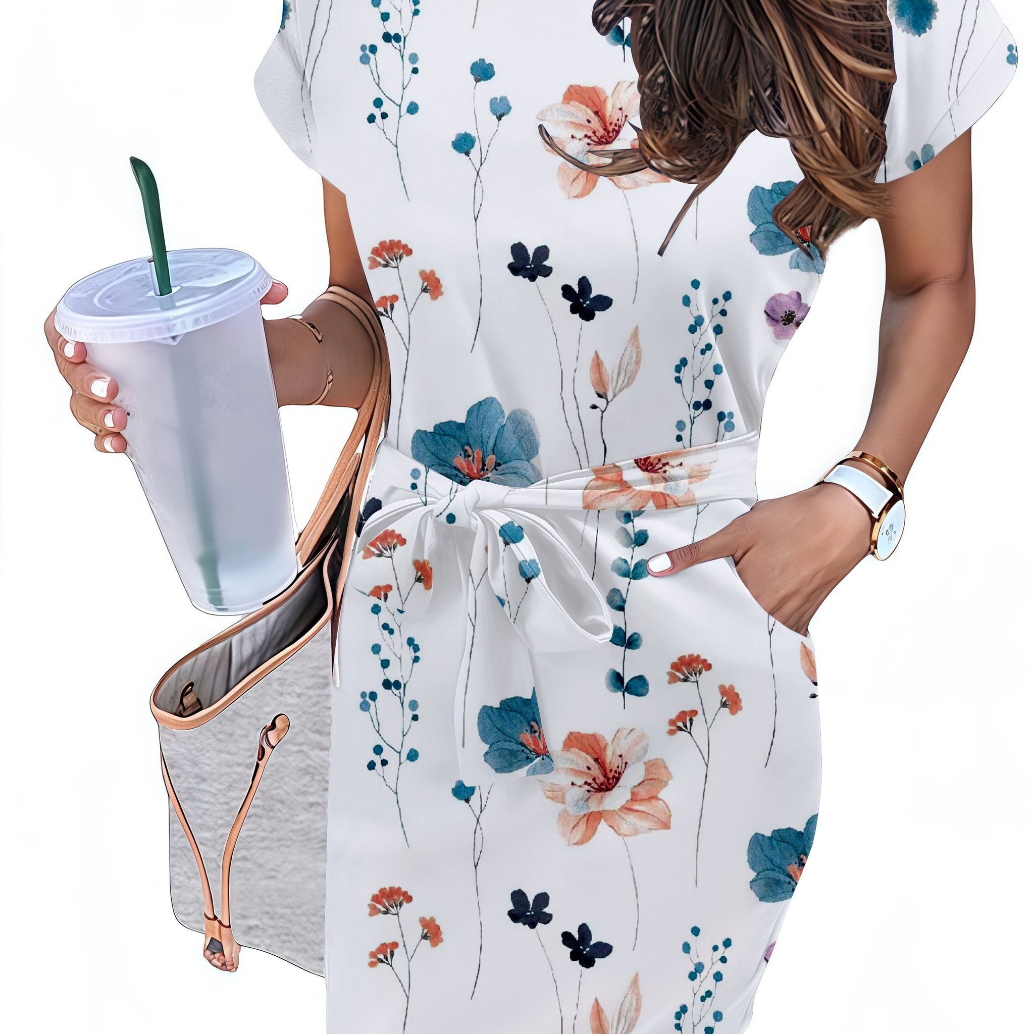 UVN Summer Dresses for Women Striped T Shirt Dress Casual Midi Dress Short Sleeve Sundress with Pockets