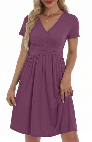 UVN Dresses for Women Deep V Neck Short Sleeve Summer Sundress Midi Party dress with Pocket