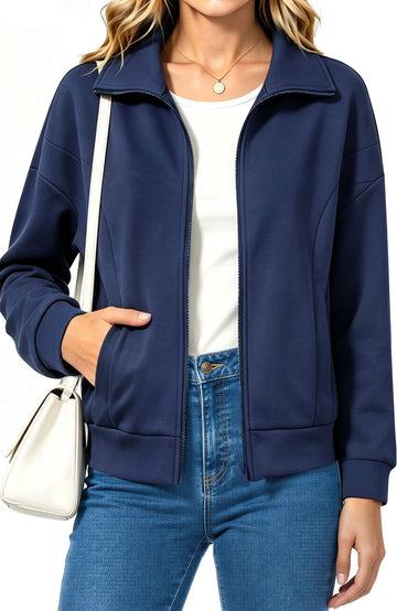 UVN Sweatshirts Jackets for Women Long Sleeve Lapel Zip Up Coats Ladies Trendy Fall Casual Outerwear Tops with Pockets