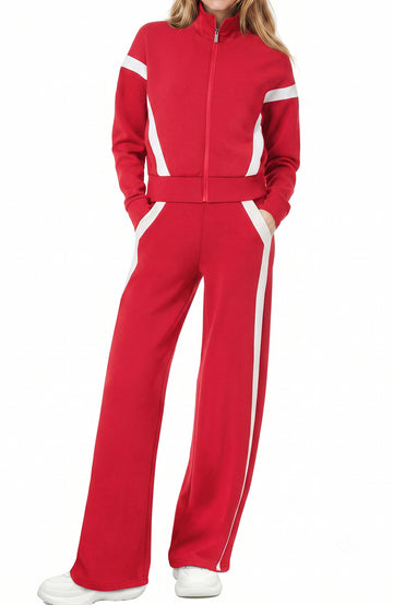UVN Womens 2 Piece Outfits Fall Winter Casual Fashion Tracksuit Long Sleeve Zip Up Tops and Wide Leg Pants Lounge Sets