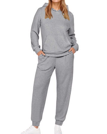 UVN Two Piece Outfits for Women Long Sleeve Hoodies Tops And Pants Pajamas Sets Casual Fall Winter Lounge Set with Pockets
