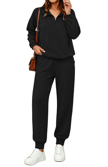 UVN 2 Piece Outfits Sets for Women Winter Half Zip Sweatsuits Long Sleeve Jogger Suit Ladies Casual Tracksuit