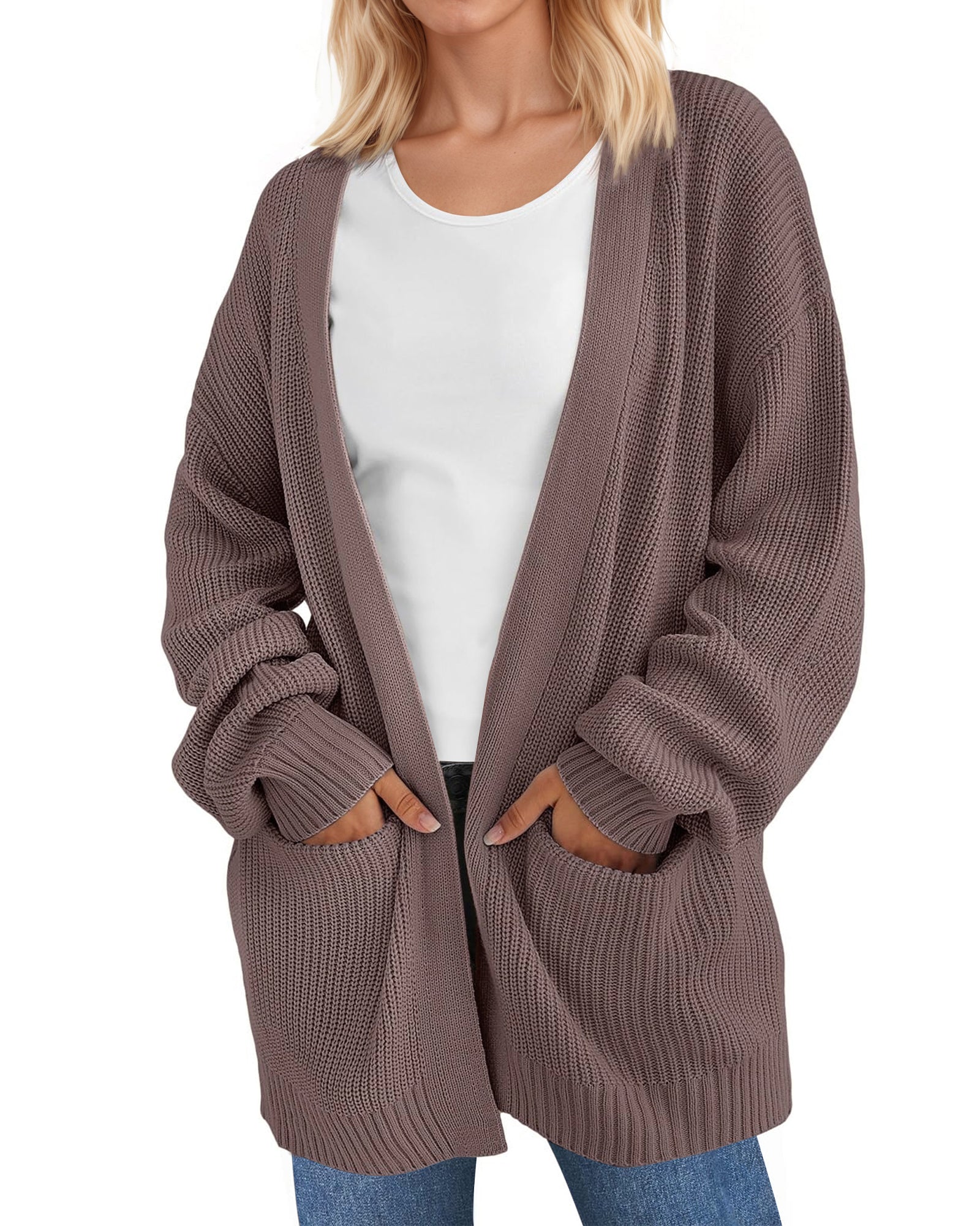 UVN Sweaters for Women Fall Winter Open Front Cardigans Long Sleeve Oversized Casual Soft Knit Outerwear Coats with Pockets