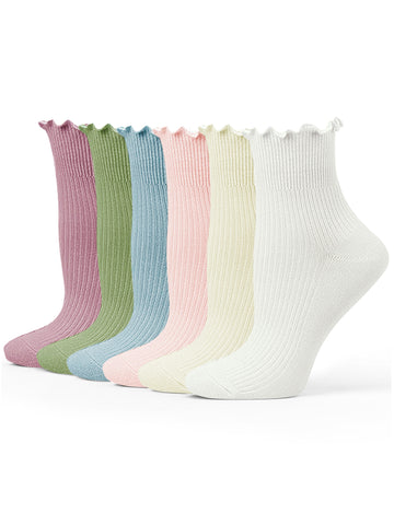UVN 6 Pairs Womens Socks Novelty Ruffle Ankle Socks for Women Breathable Comfort Sock, Size 5-9