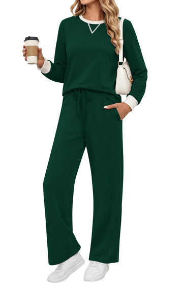 UVN Outfit Sets for Women Fall Winter Long Sleeve Tops and Pants Two Piece Lounge Sets Vacation Travel Sweatsuit Tracksuit