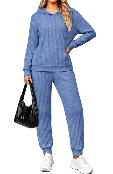 UVN Two Piece Outfits for Women Long Sleeve Hoodies Tops And Pants Pajamas Sets Casual Fall Winter Lounge Set with Pockets