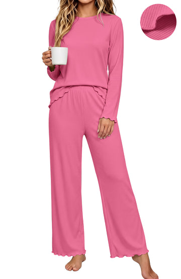 UVN Fall Womens 2 Piece Pajamas Set Loungewear Long Sleeve Tops and Pants Soft Lounge Sets