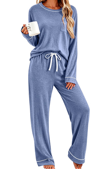 UVN Womens Pajama Sets Long Sleeve Tops and Long Pants 2 Piece Outfit Fall Casual Sleepwear Nightwear Soft Pjs Lounge Sets