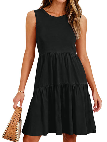 UVN Summer Tank Dresses for Women Crew Neck Flowy Midi Ladies Beach Dresses Casual Sleeveless Sundresses with Pockets