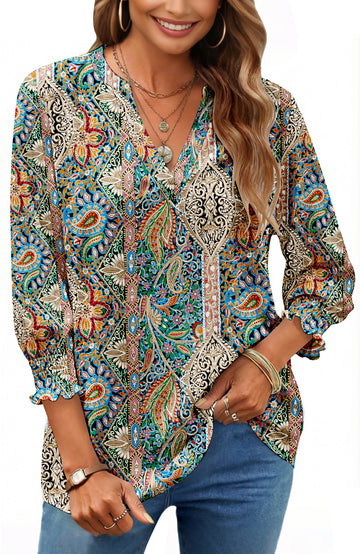 UVN Summer V Neck Womens Blouses Dressy Casual 3/4 Sleeve Shirts Ladies Tunic Tops