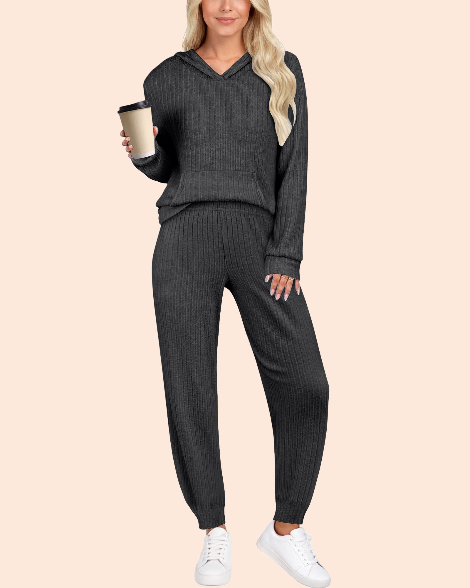 UVN Two Piece Outfits for Women Long Sleeve Hoodies Tops And Pants Pajamas Sets Casual Fall Winter Lounge Set with Pockets