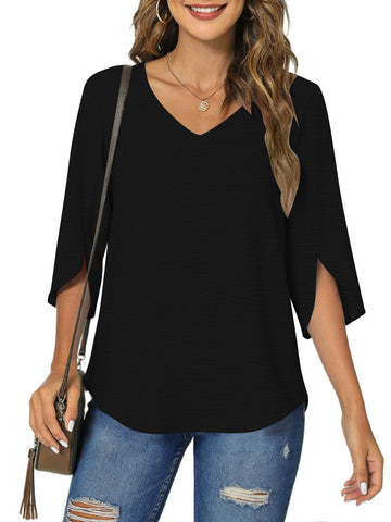 UVN Womens Blouses 3/4 Sleeve V Neck Summer Shirts for Women Chiffon Dressy Casual Tunic Tops