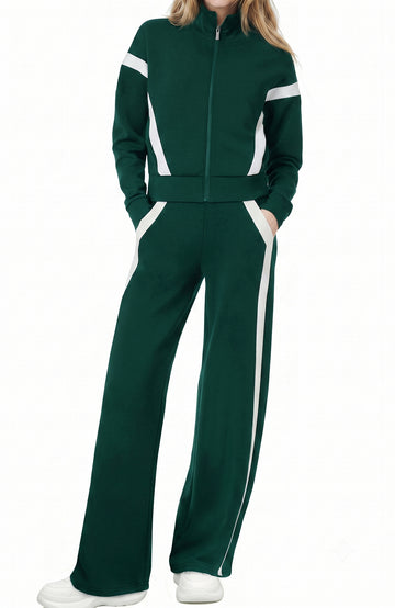 UVN Womens 2 Piece Outfits Fall Winter Casual Fashion Tracksuit Long Sleeve Zip Up Tops and Wide Leg Pants Lounge Sets