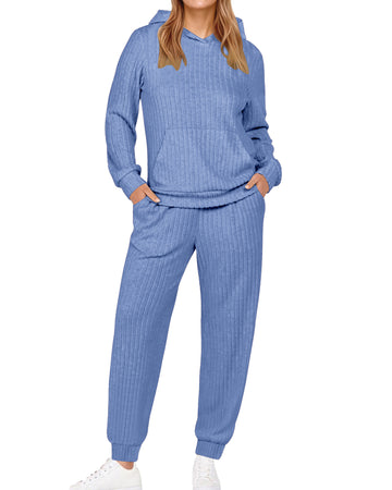 UVN Two Piece Outfits for Women Long Sleeve Hoodies Tops And Pants Pajamas Sets Casual Fall Winter Lounge Set with Pockets