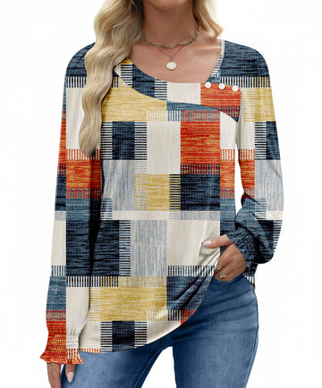 UVN Fall Square Neck Tops for Women Long Sleeve Blouse Ladies Dressy Button Shirts