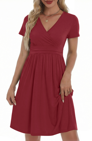 UVN Dresses for Women Deep V Neck Short Sleeve Summer Sundress Midi Party dress with Pocket