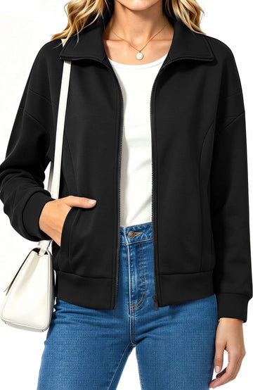UVN Sweatshirts Jackets for Women Long Sleeve Lapel Zip Up Coats Ladies Trendy Fall Casual Outerwear Tops with Pockets
