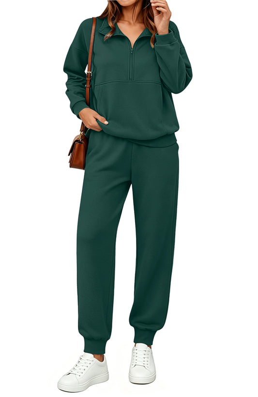 UVN 2 Piece Outfits Sets for Women Winter Half Zip Sweatsuits Long Sleeve Jogger Suit Ladies Casual Tracksuit