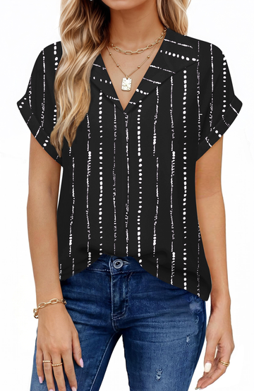 UVN Blouses for Women Summer Short Sleeve Work Shirts Dressy Casual V Neck Print Tops