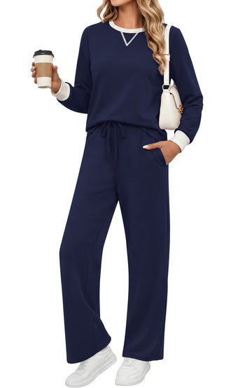 UVN Outfit Sets for Women Fall Winter Long Sleeve Tops and Pants Two Piece Lounge Sets Vacation Travel Sweatsuit Tracksuit