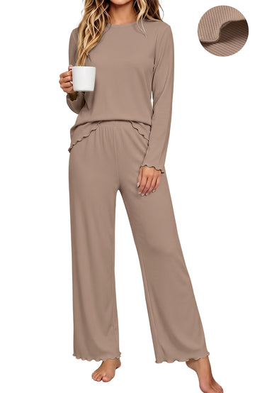UVN Fall Womens 2 Piece Pajamas Set Loungewear Long Sleeve Tops and Pants Soft Lounge Sets