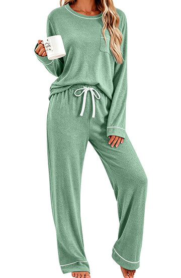 UVN Womens Pajama Sets Long Sleeve Tops and Long Pants 2 Piece Outfit Fall Casual Sleepwear Nightwear Soft Pjs Lounge Sets